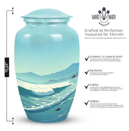 Large mountain-themed burial urn for adult human ashes, suitable for both men and women