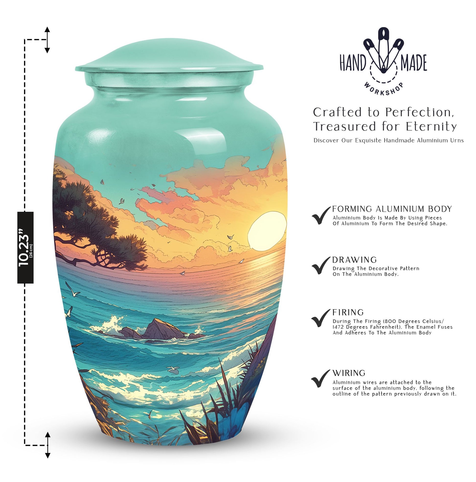 Blue sunset cremation urn showcasing its unique design, ideal for funeral, burial or decorative use