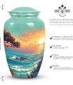 Blue sunset cremation urn showcasing its unique design, ideal for funeral, burial or decorative use