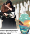 Blue sunset cremation urn showcasing its unique design, ideal for funeral, burial or decorative use