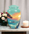 Blue sunset cremation urn showcasing its unique design, ideal for funeral, burial or decorative use