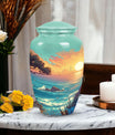 Blue sunset cremation urn showcasing its unique design, ideal for funeral, burial or decorative use