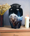 Lion themed black urn, perfect for human ashes, blend of perfect urn decoration, ideal for adult male and medium size