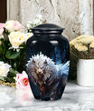 Lion themed black urn, perfect for human ashes, blend of perfect urn decoration, ideal for adult male and medium size