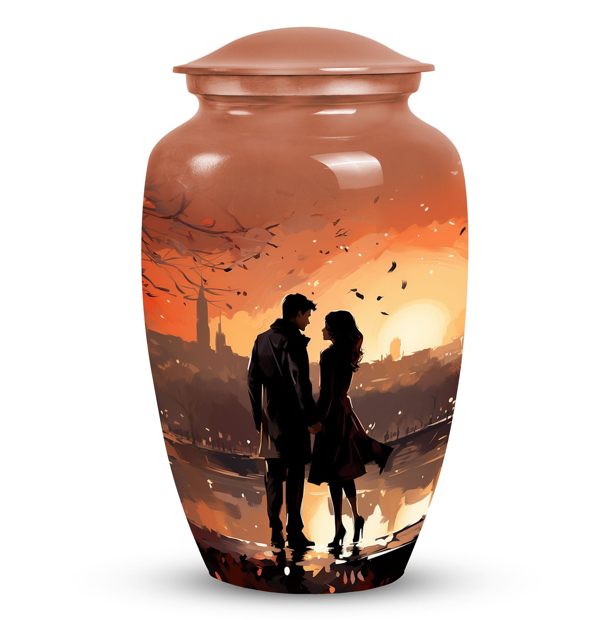 Sunset-themed cremation urn for couples, usable as a memorial urn for women, dad, or any adult human ashes