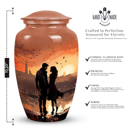 Sunset-themed cremation urn for couples, usable as a memorial urn for women, dad, or any adult human ashes