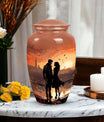 Sunset-themed cremation urn for couples, usable as a memorial urn for women, dad, or any adult human ashes