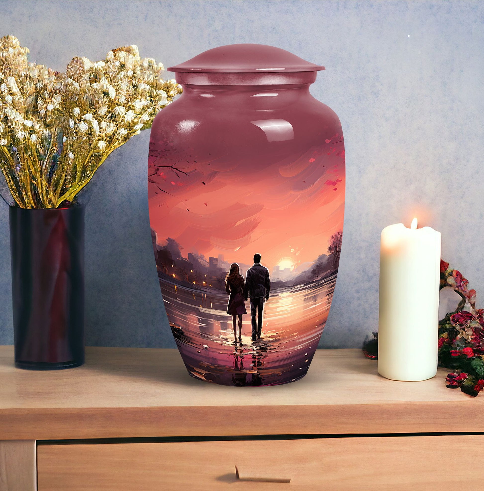 Elegant and sizable couples urn designed for preserving adult male human ashes as a timeless memorial