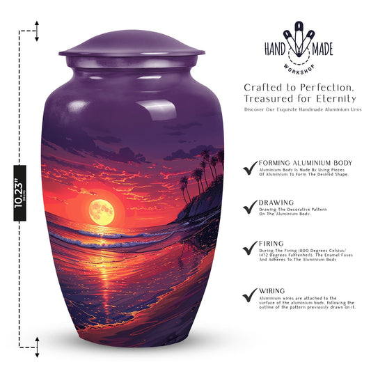 Purple beach urn for human ashes, suitable for adult male, a large ashes holder and funeral urn