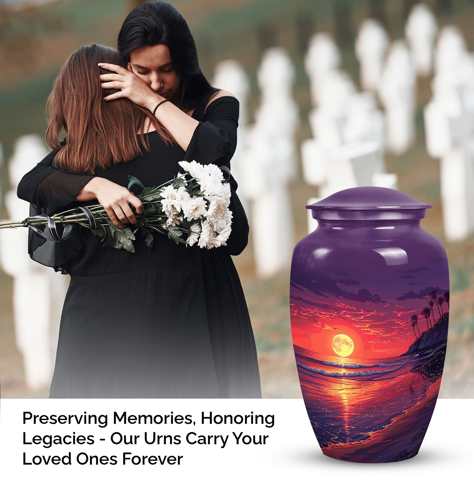 Purple beach urn for human ashes, suitable for adult male, a large ashes holder and funeral urn