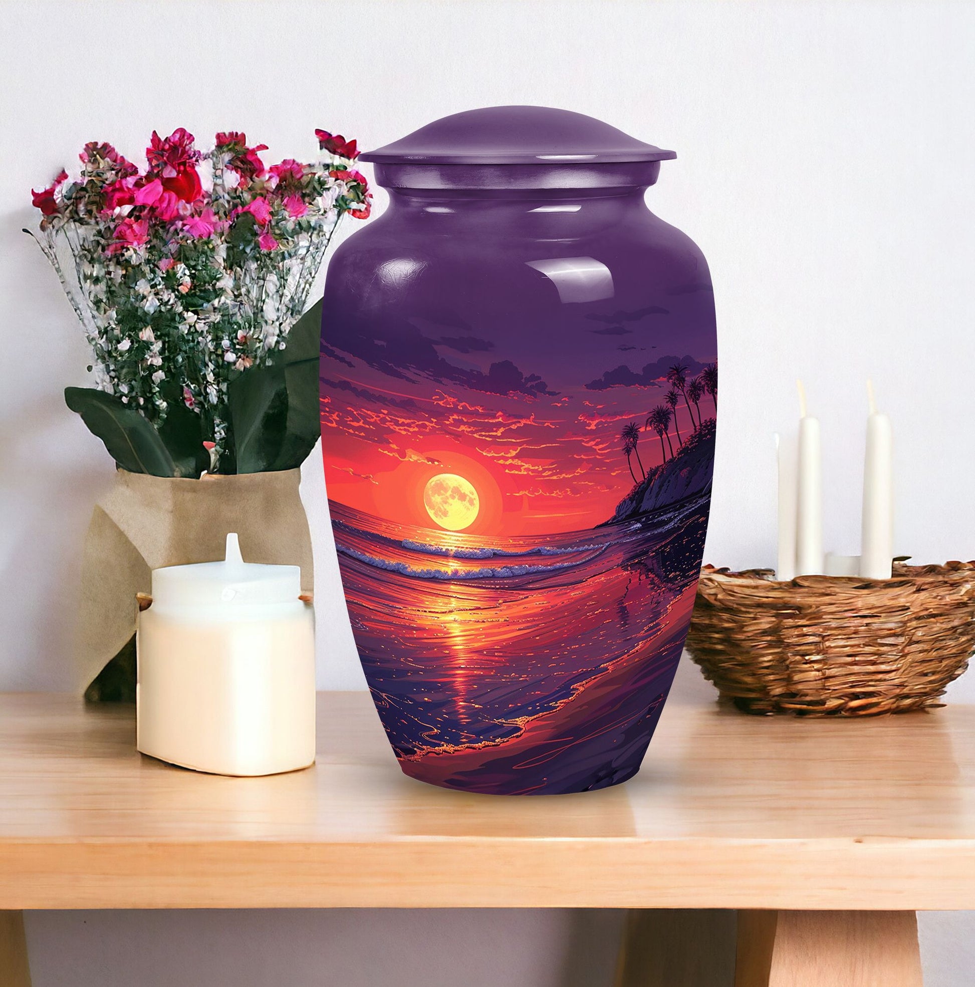 Purple beach urn for human ashes, suitable for adult male, a large ashes holder and funeral urn