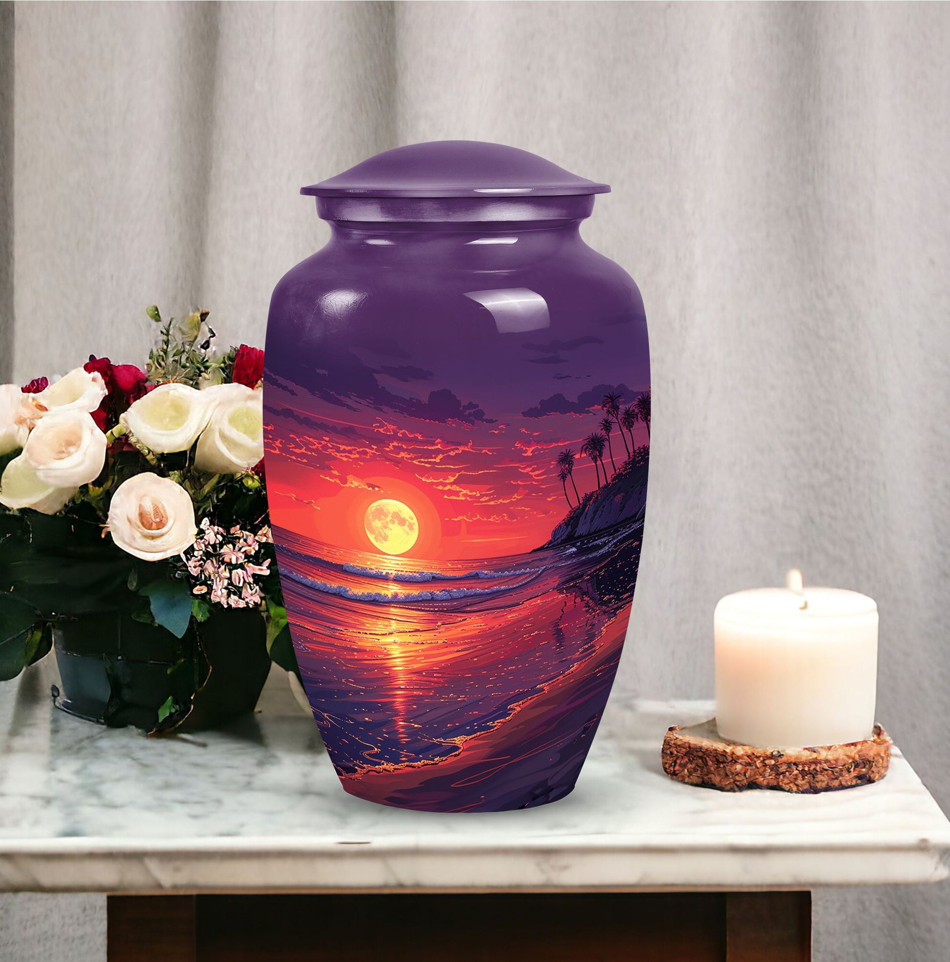 Purple beach urn for human ashes, suitable for adult male, a large ashes holder and funeral urn