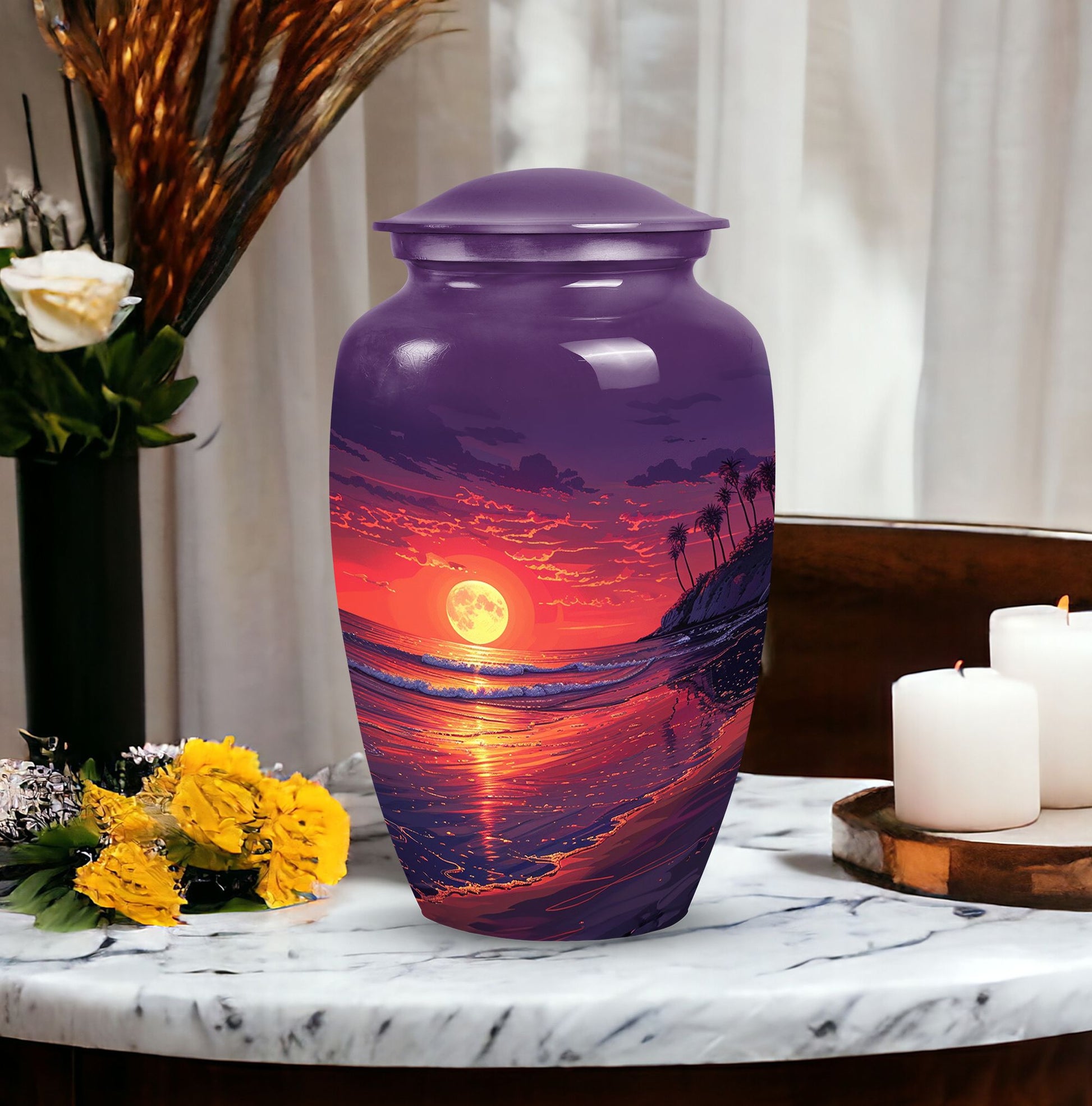 Purple beach urn for human ashes, suitable for adult male, a large ashes holder and funeral urn