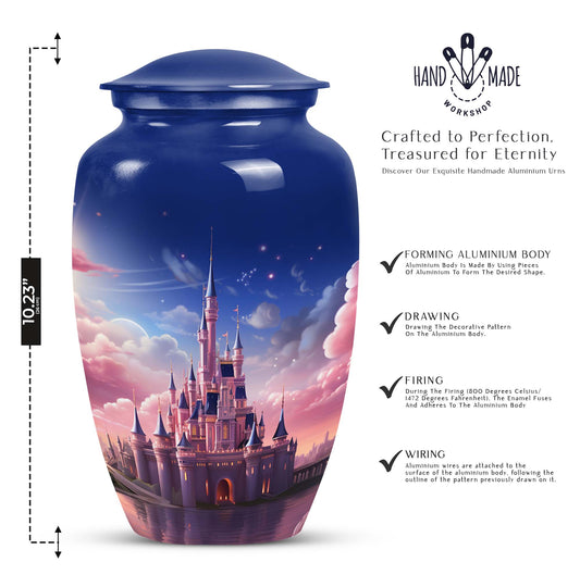 Dream Castle in the Sky design burial urn for adult human ashes emphasizing its unique cremation urn aspect.