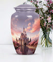 Miniature funeral urn featuring a dreamy castle design, suitable for storing ashes of a beloved adult