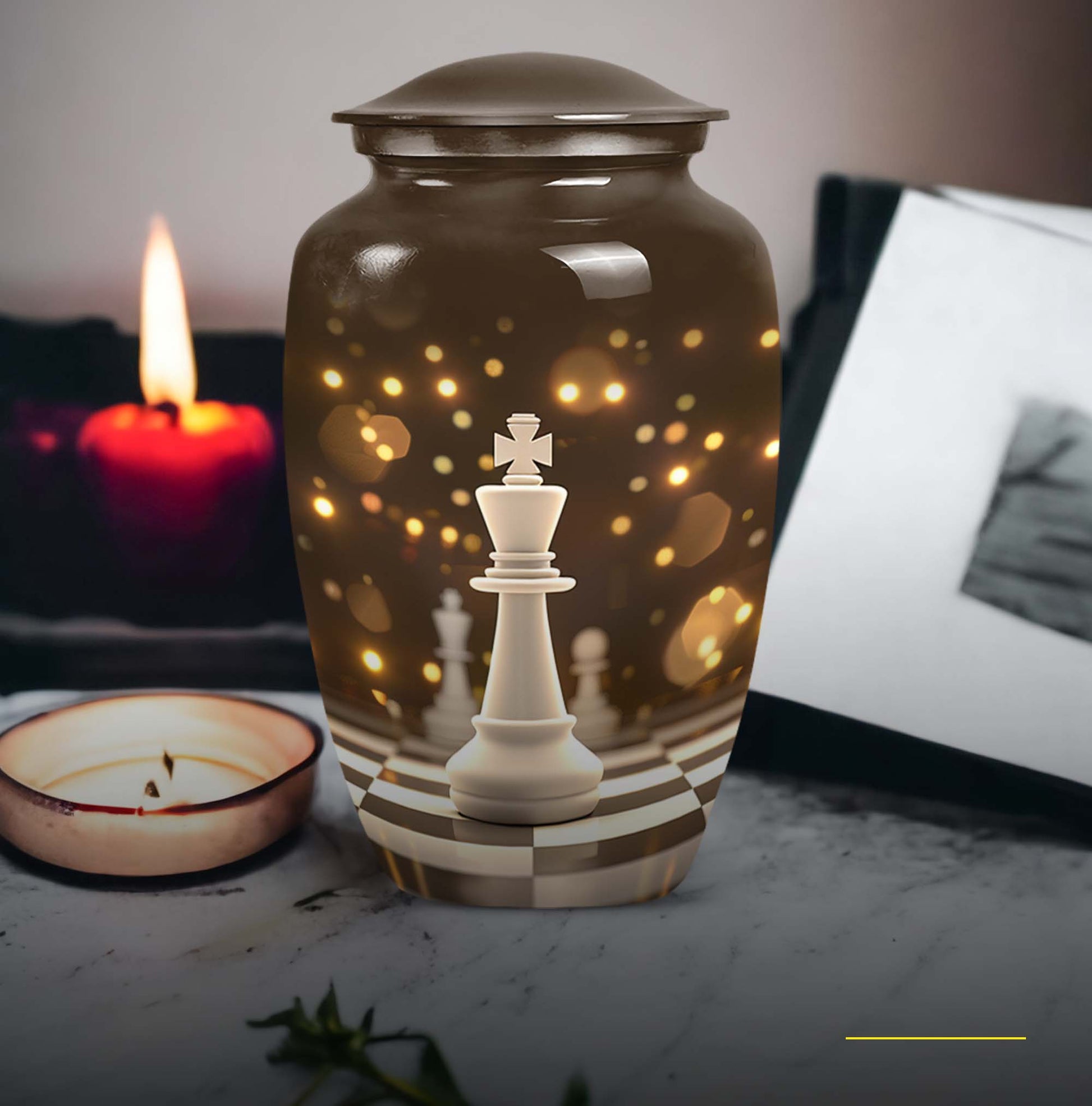 Classic Chess-themed urn.