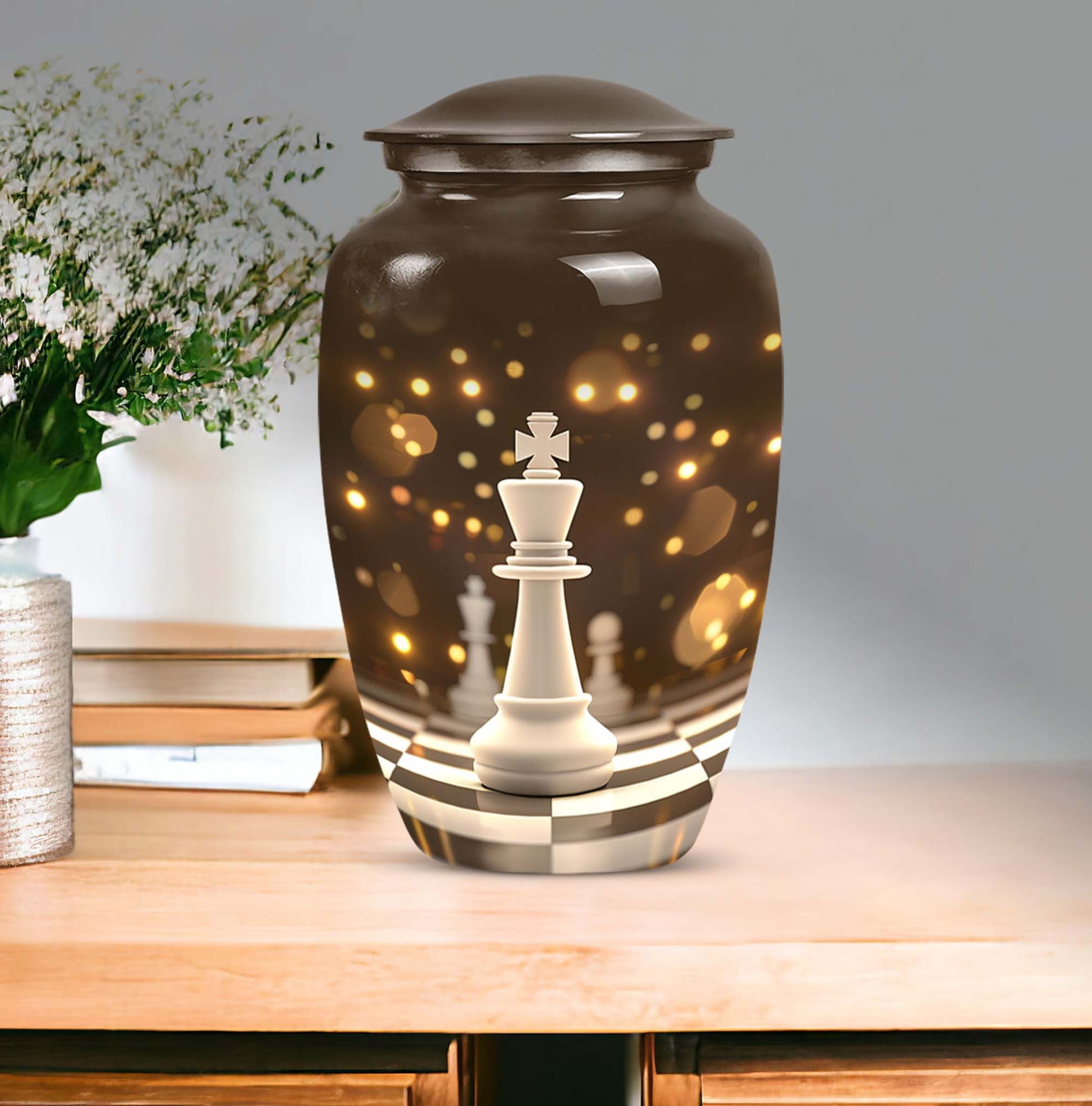 Classic Chess-themed urn.