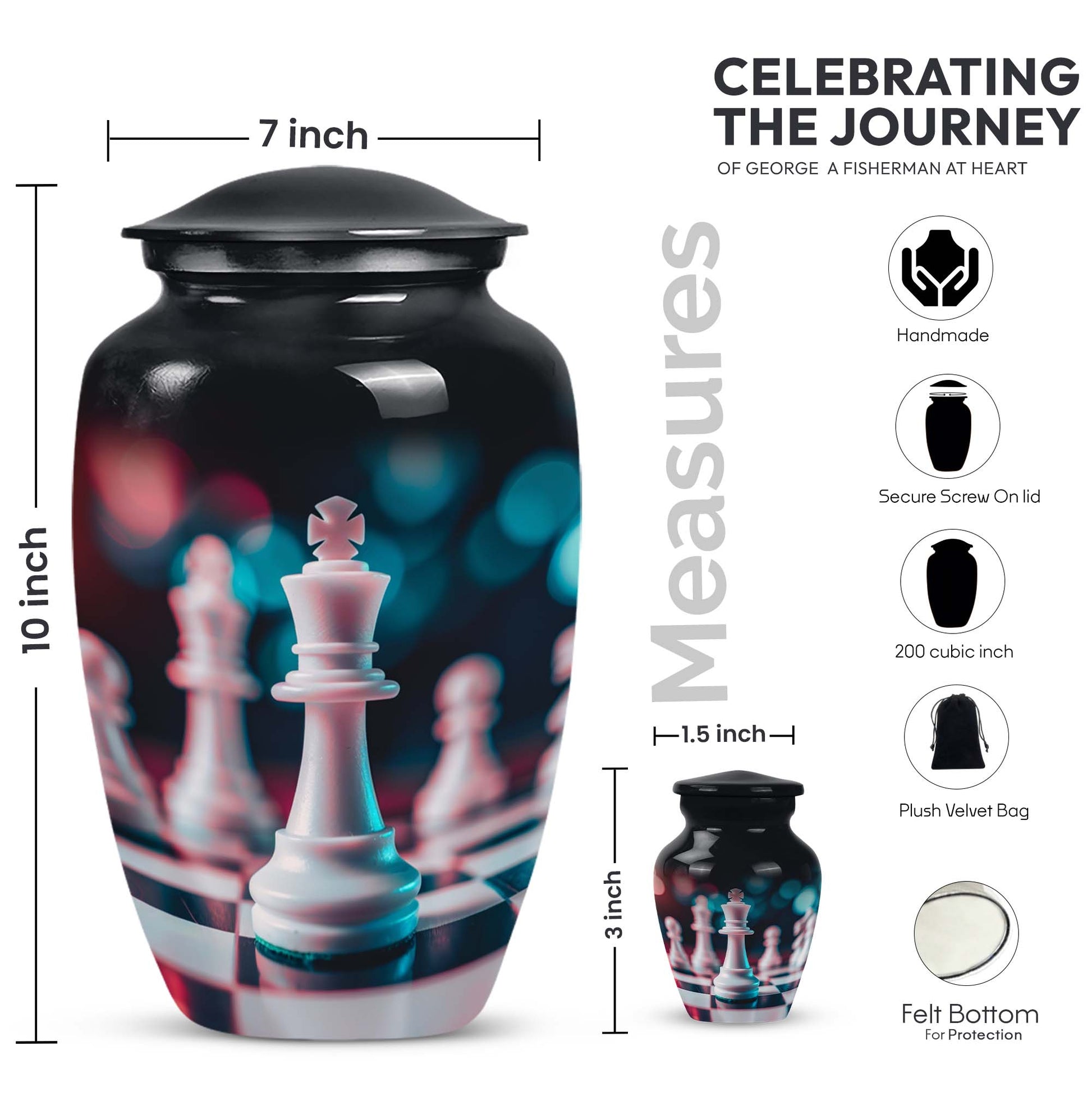 10-Inch Classic Chess Urn, aluminium funeral urn for mom 