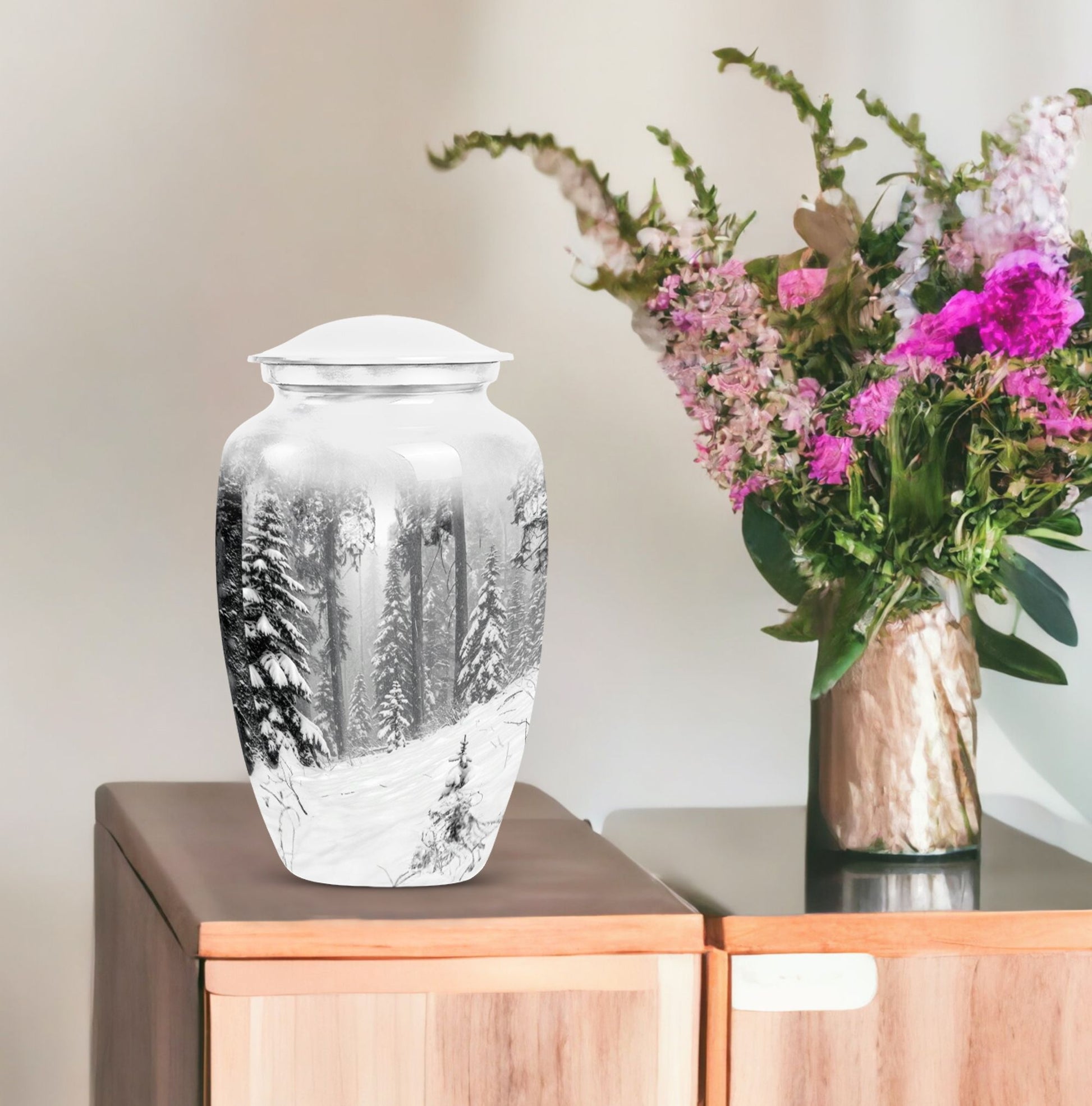 Handcrafted Snowflakes memorial urn for ashes.