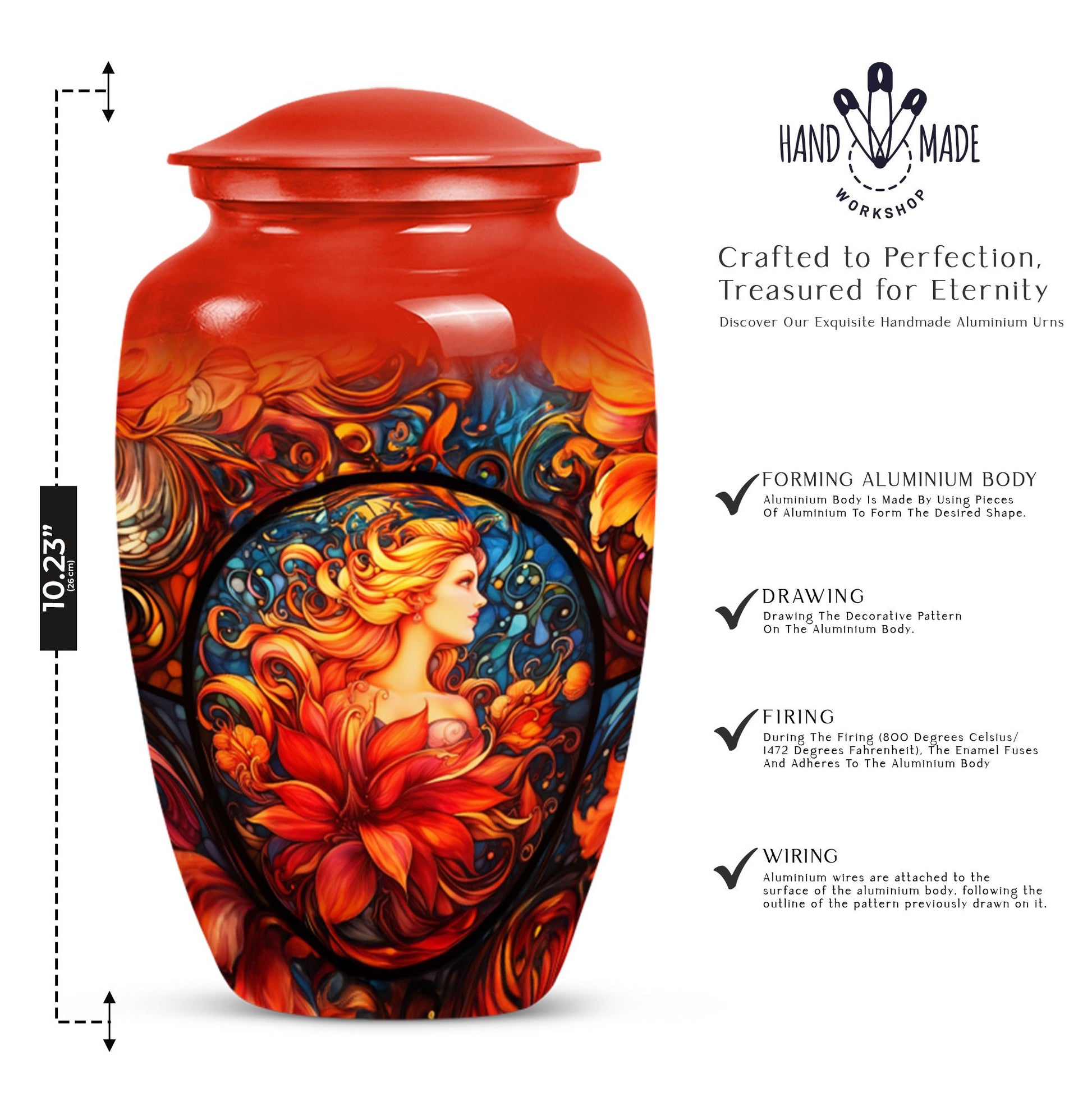 10-inch stained glass Classic urn for cremation ashes