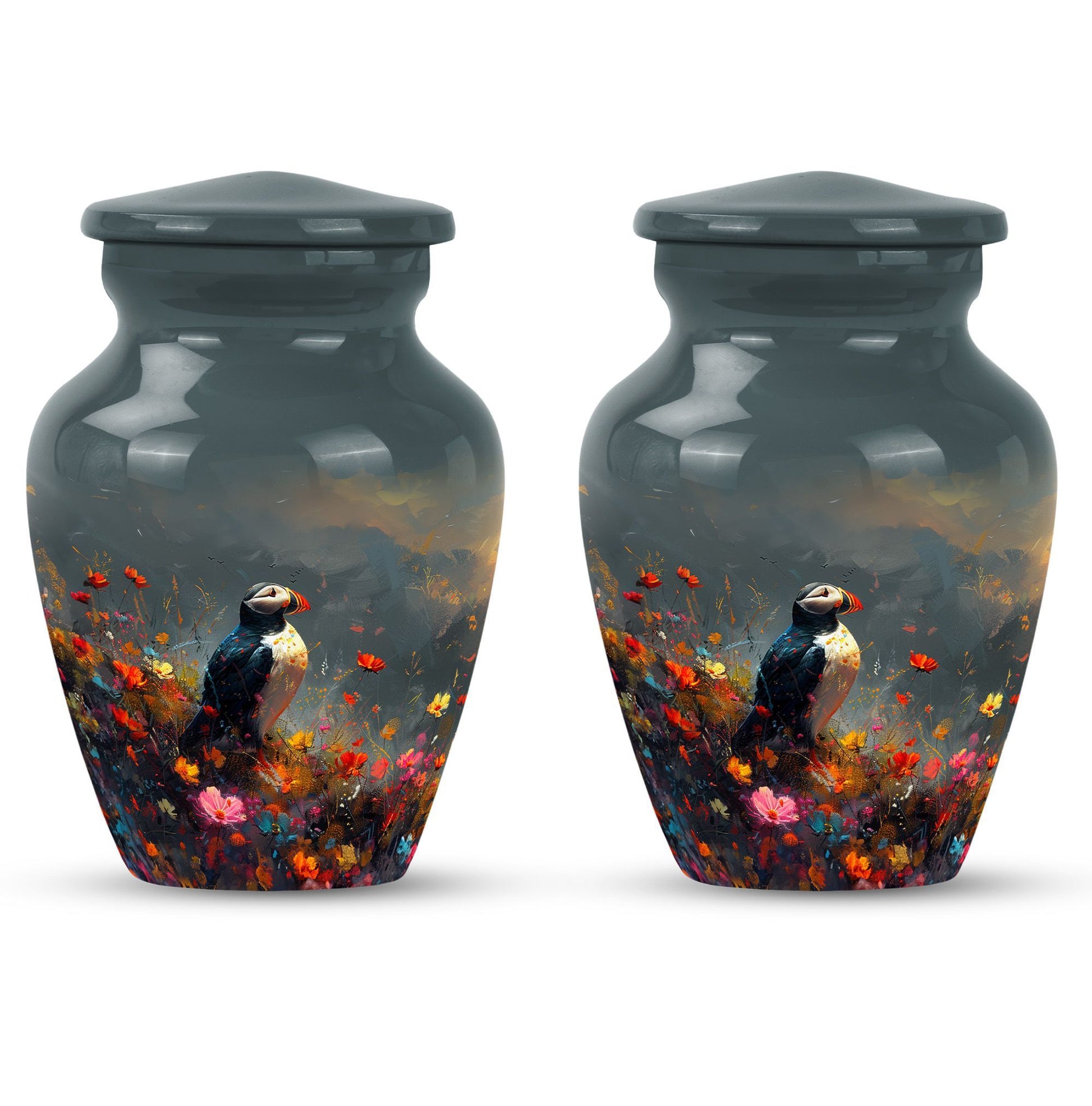 Puffin Bird urn for adult female cremation ashes.