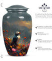 Puffin Bird urn for adult female cremation ashes.