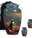 Puffin Bird urn for adult female cremation ashes.