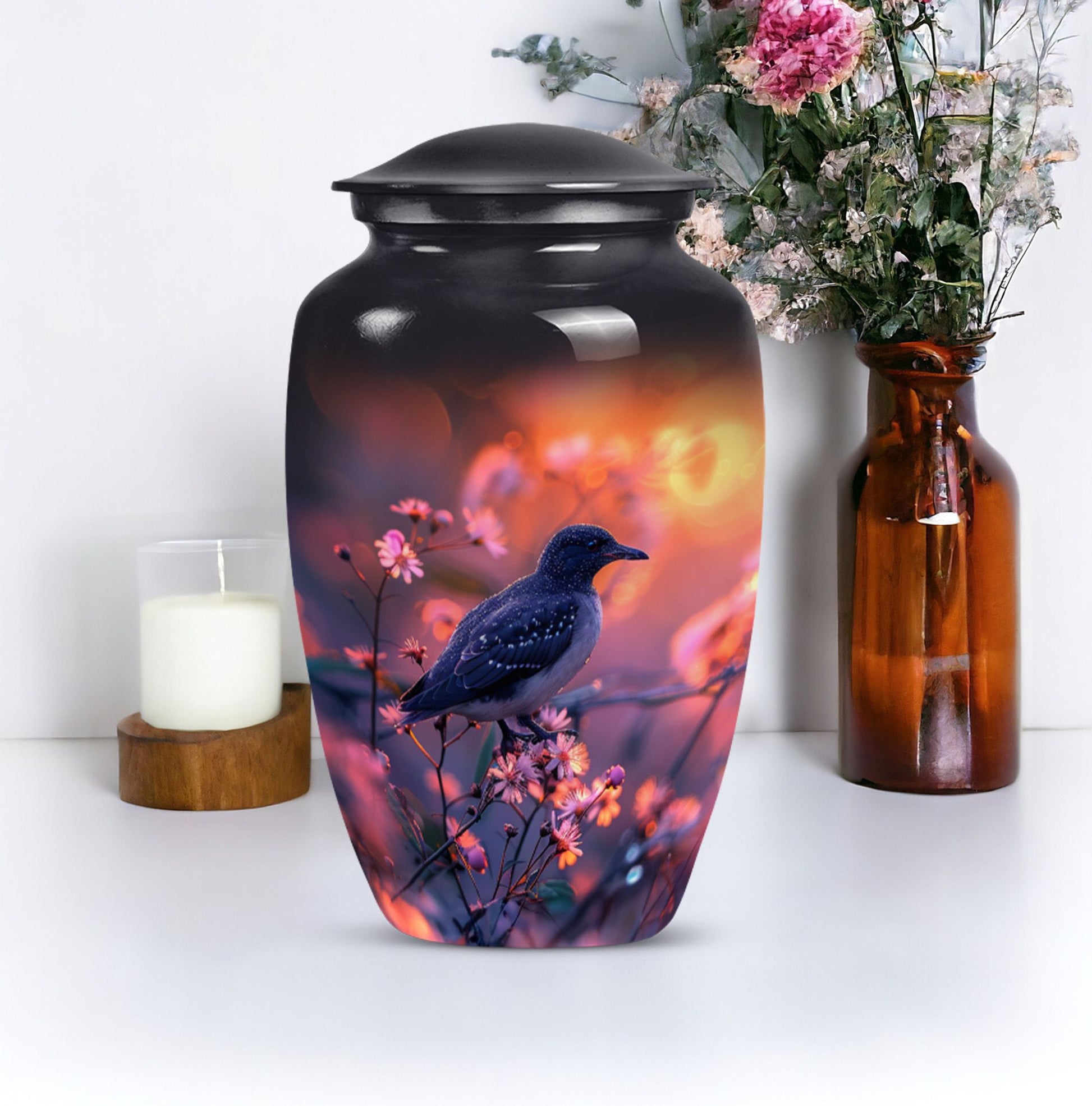 Classic 10-inch Puffin Bird-themed urn for burial ashes