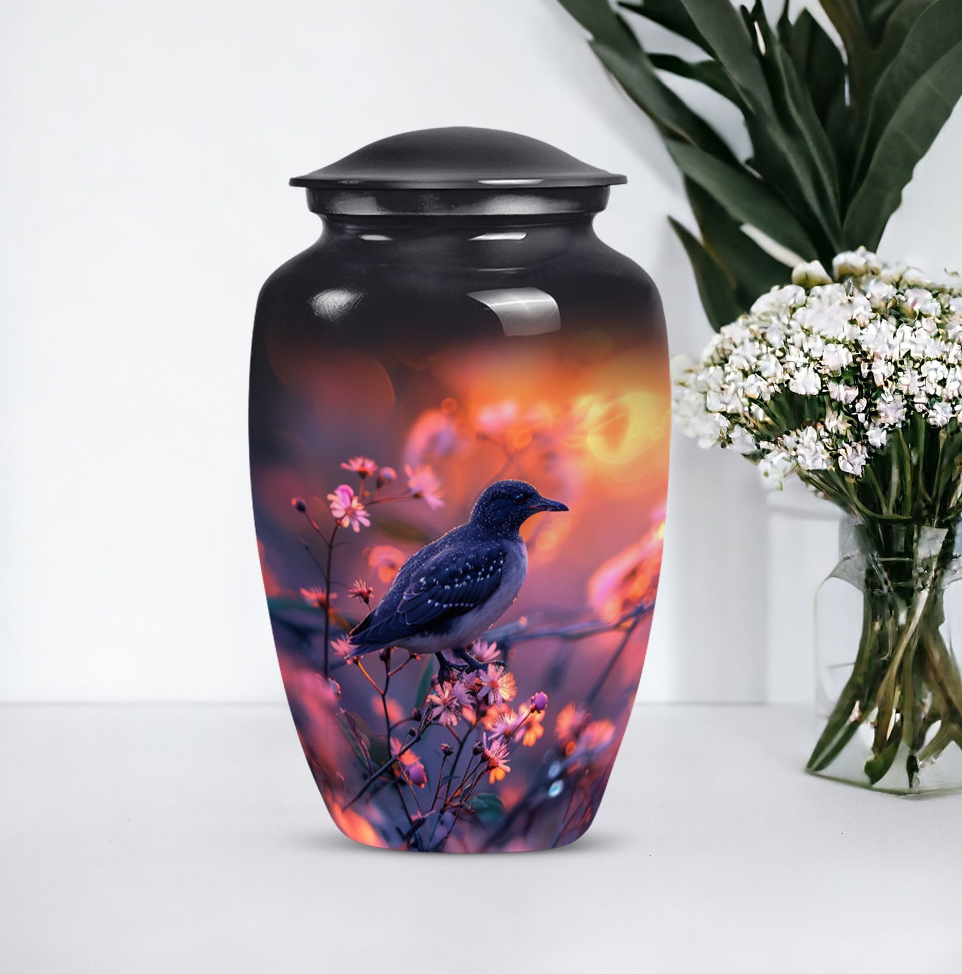 Classic 10-inch Puffin Bird-themed urn for burial ashes