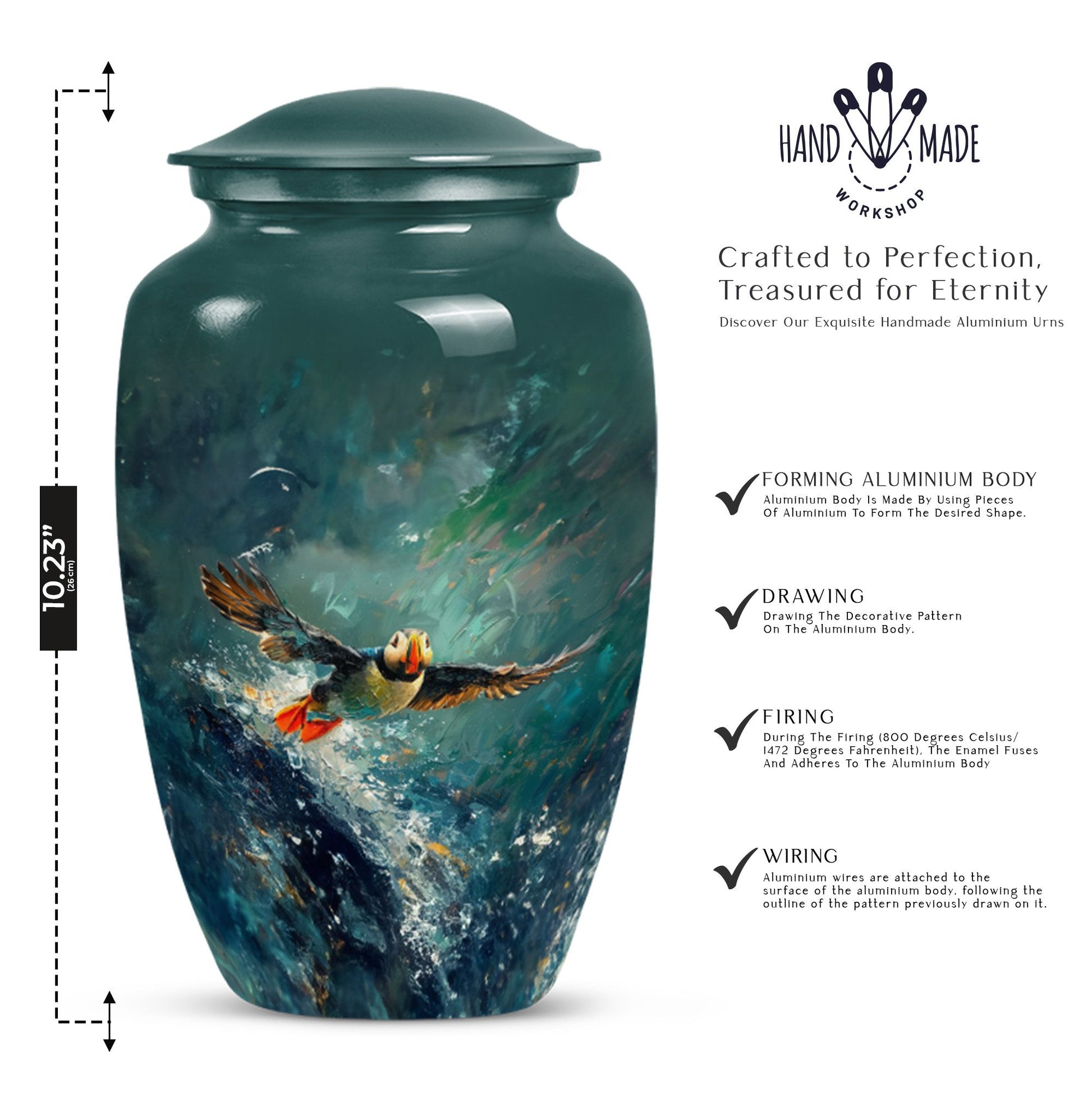 Classic 10-inch Puffin Bird Urn for cremation ashes