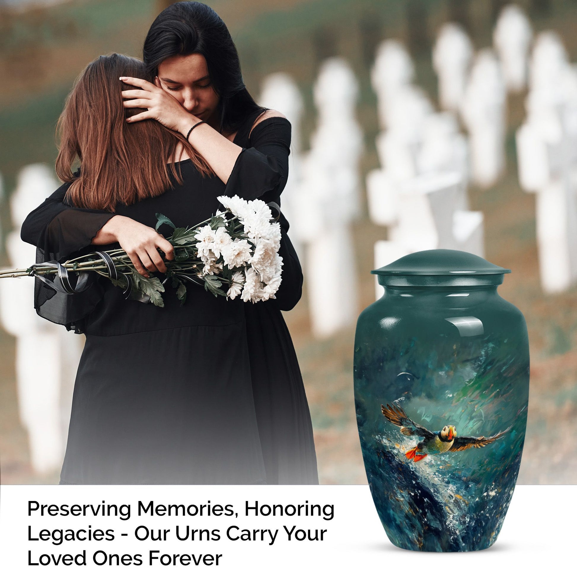 Classic 10-inch Puffin Bird Urn for cremation ashes