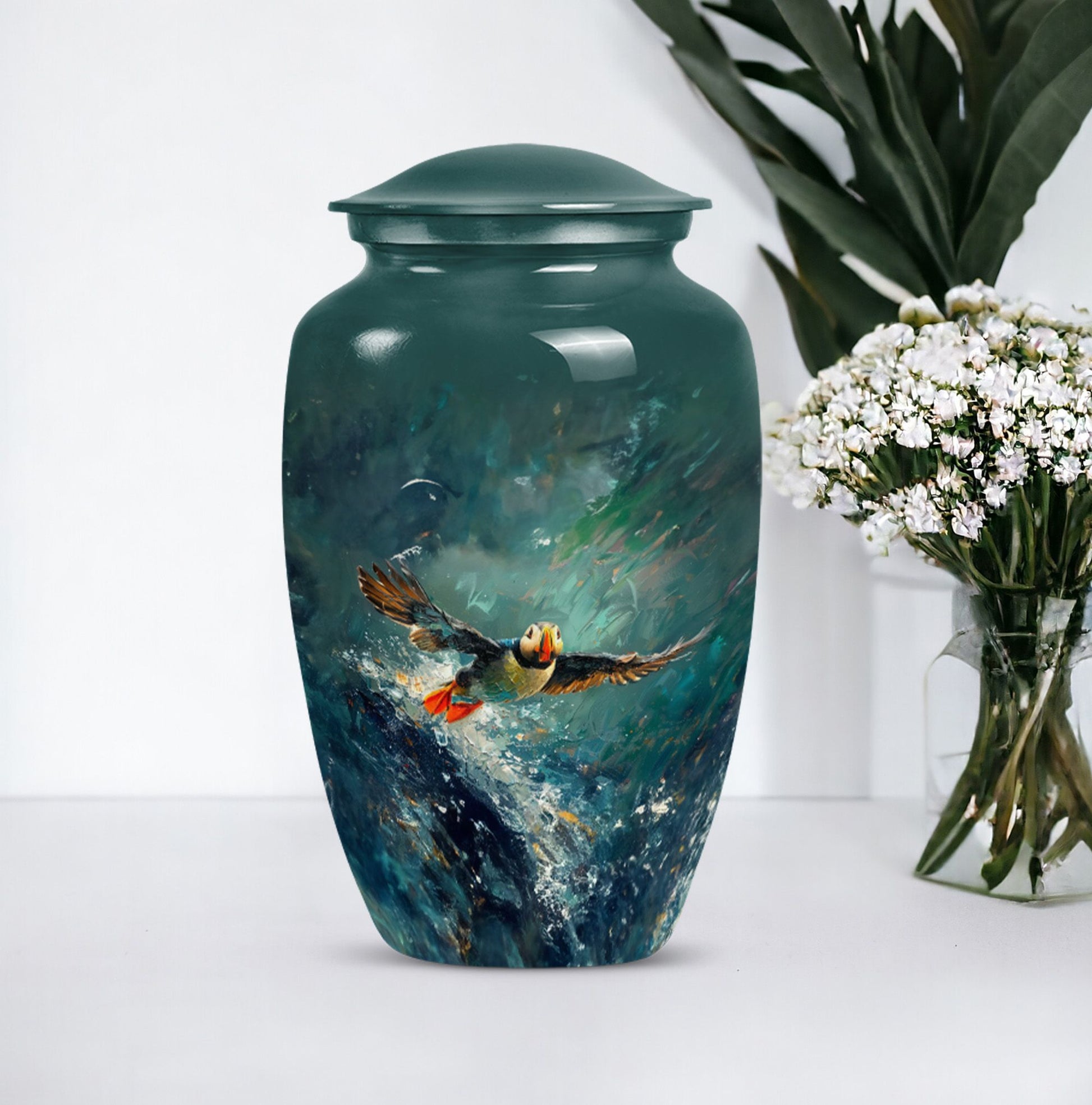 Classic 10-inch Puffin Bird Urn for cremation ashes