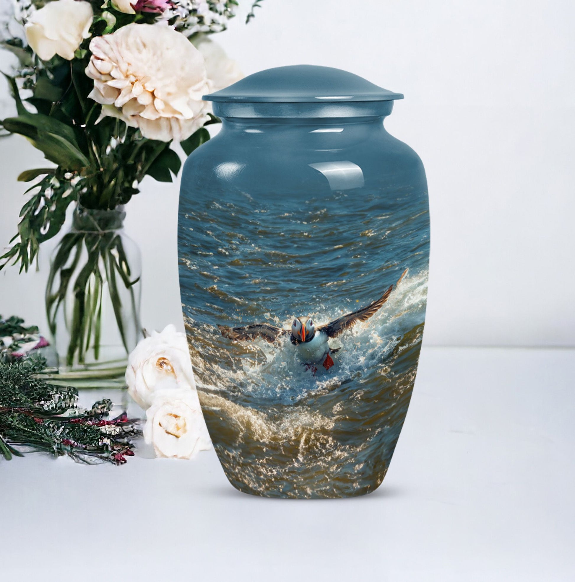 Puffin Bird Theme Aluminium Urn for human ashes