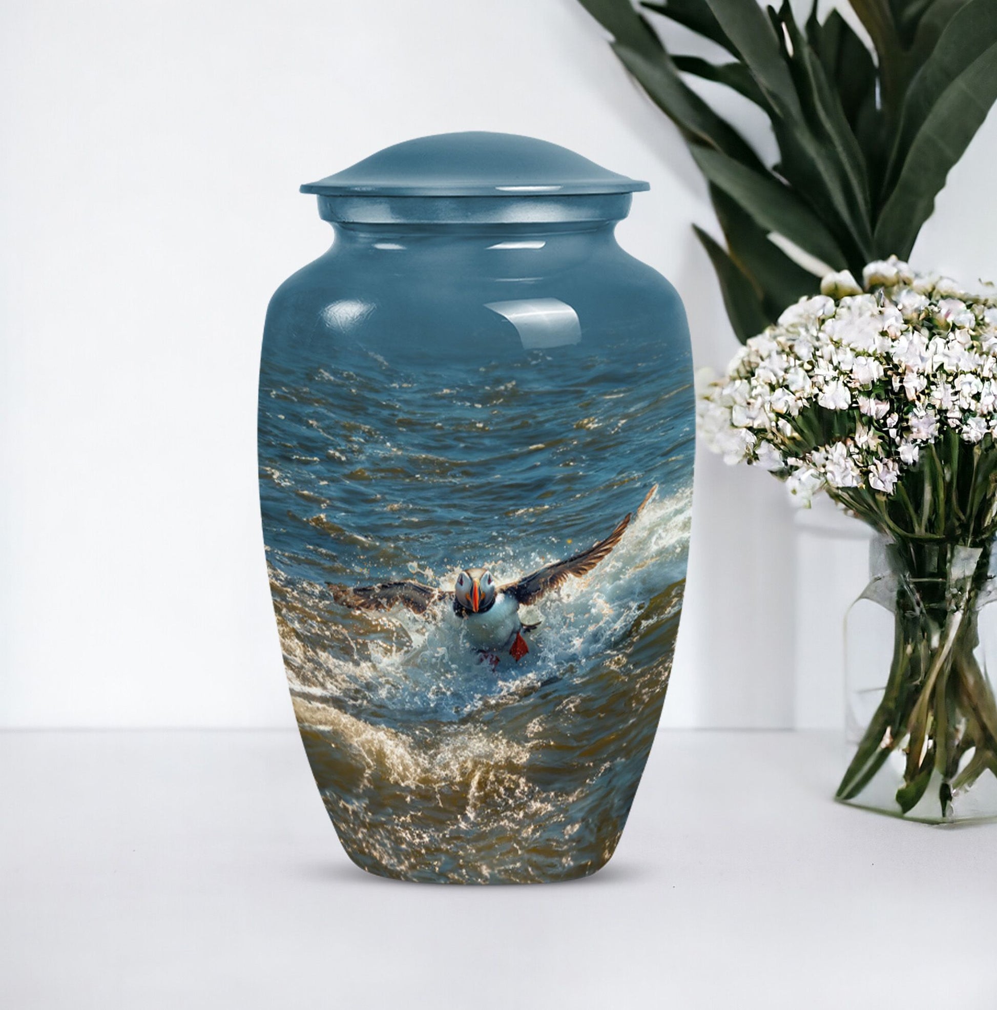 Puffin Bird Theme Aluminium Urn for human ashes