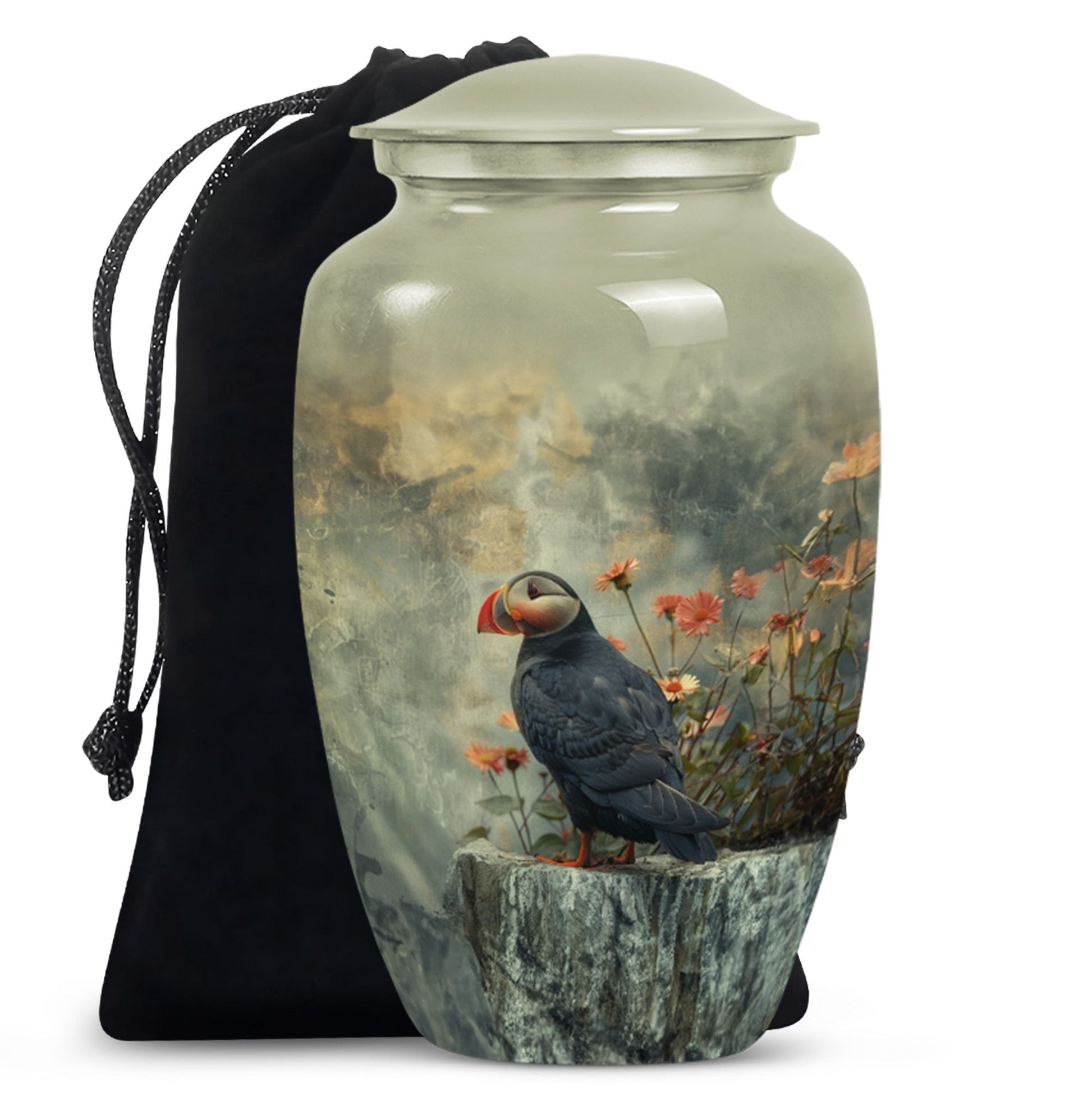 puffin bird design cremation large urn for burial ashes