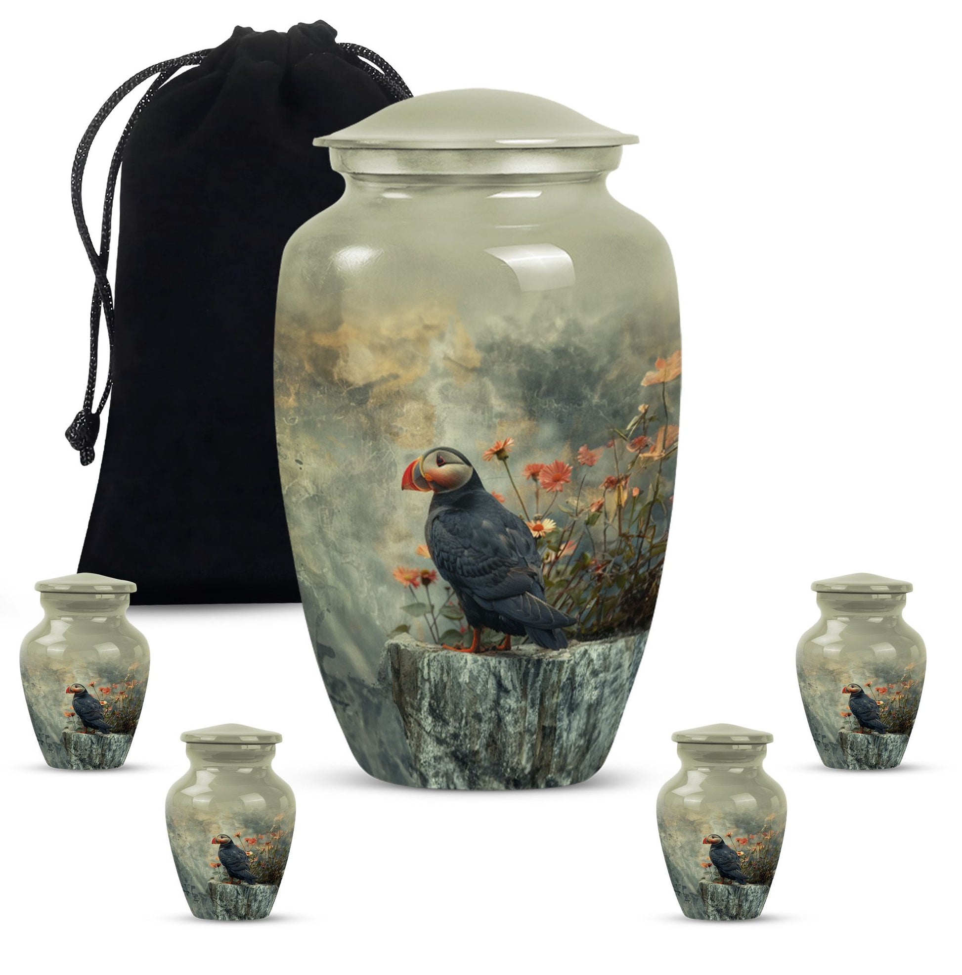 puffin bird design cremation large urn for burial ashes