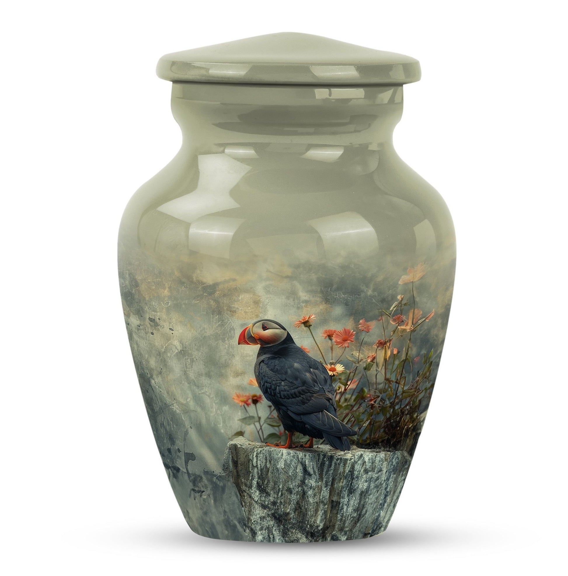 puffin bird design cremation large urn for burial ashes