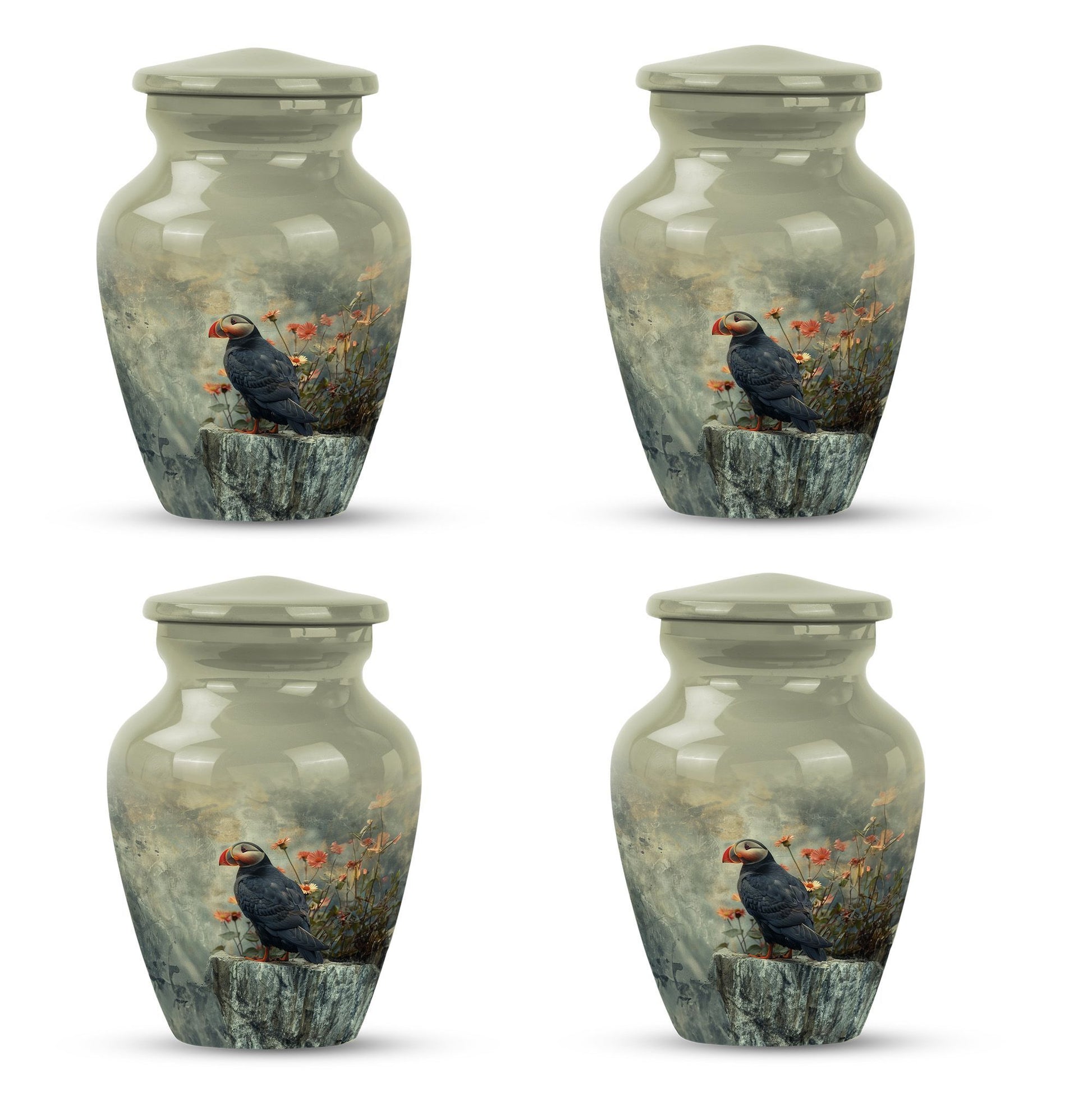 puffin bird design cremation large urn for burial ashes