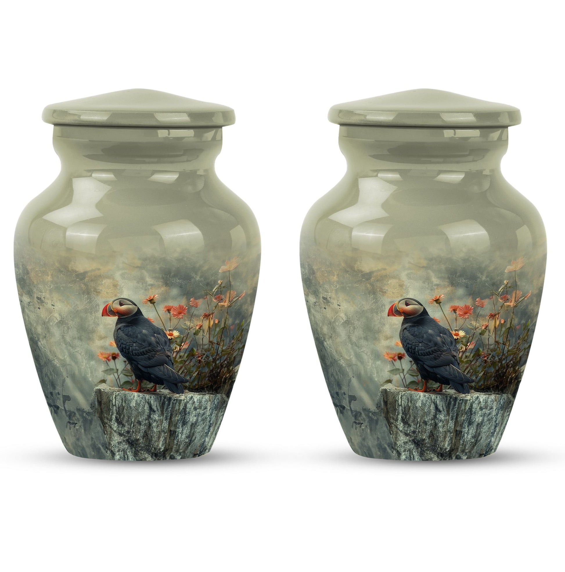 puffin bird design cremation large urn for burial ashes