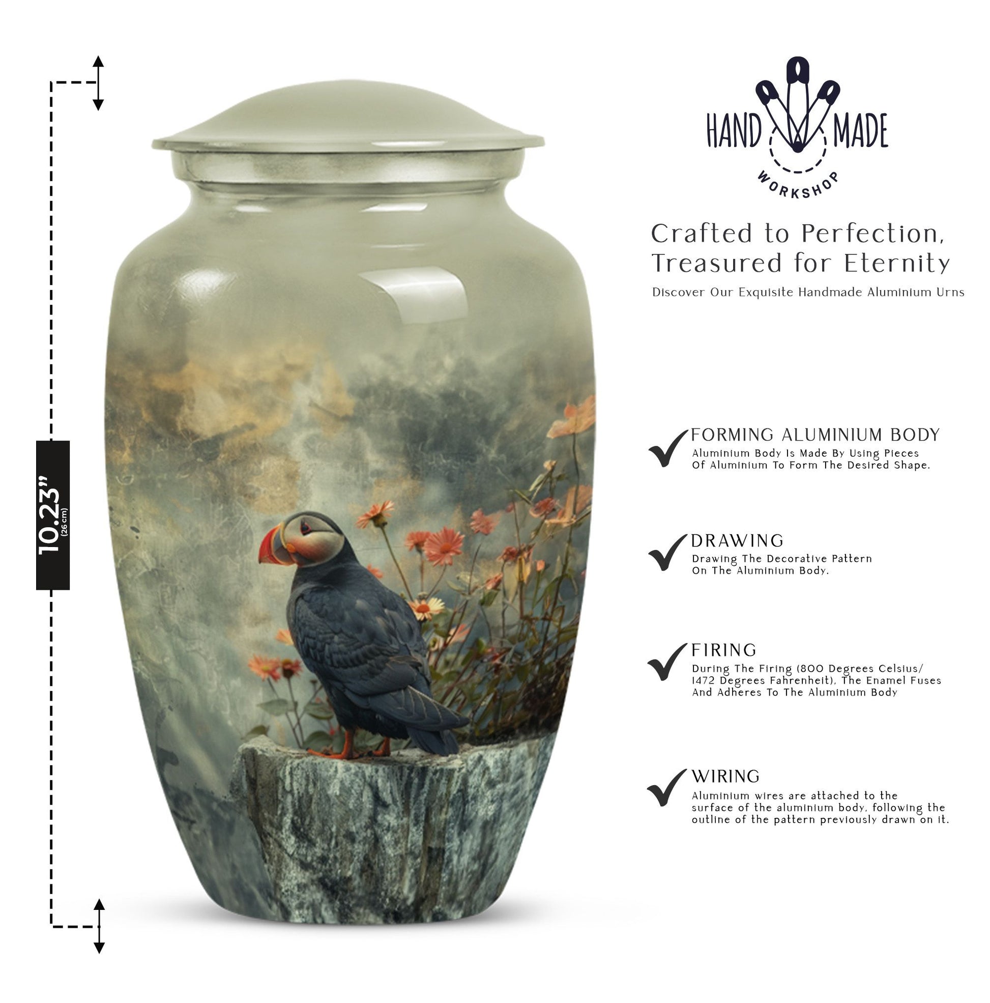 puffin bird design cremation large urn for burial ashes