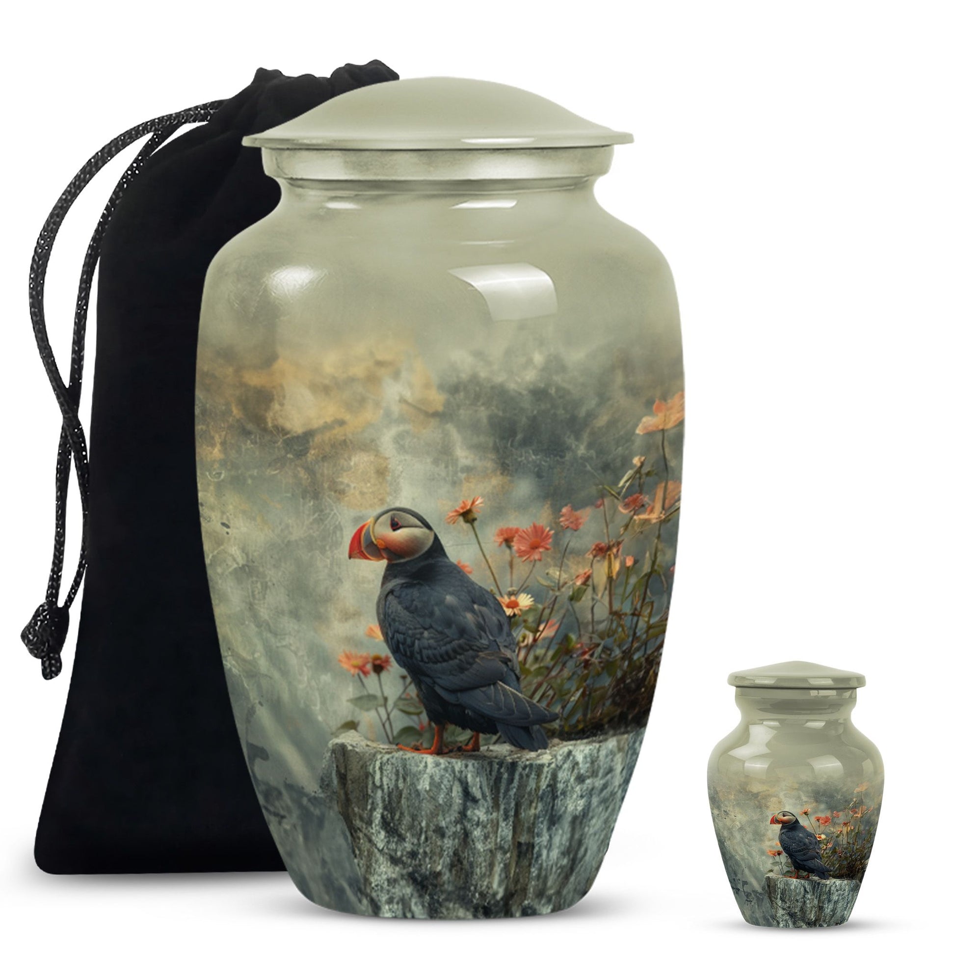 puffin bird design cremation large urn for burial ashes