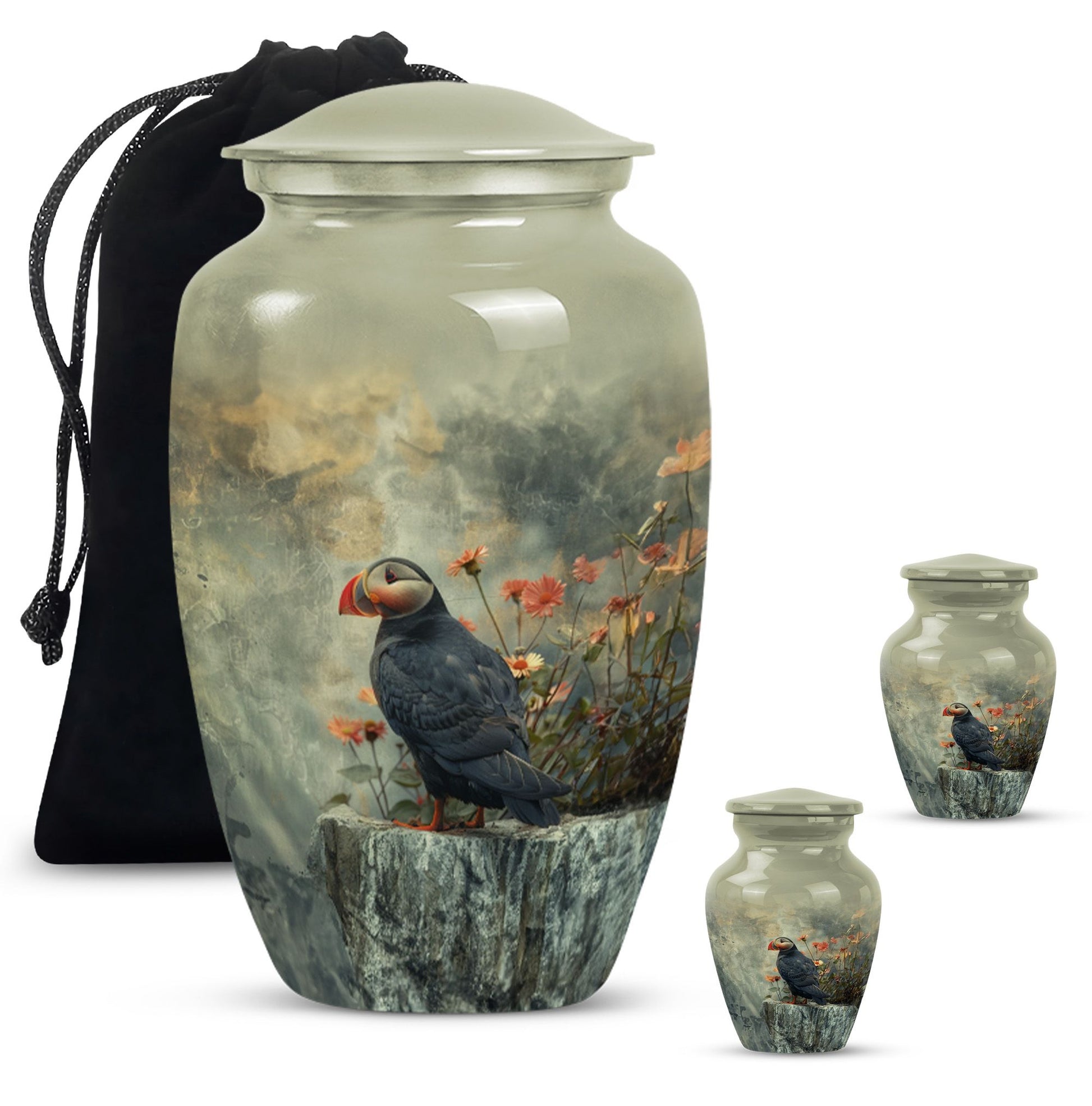 puffin bird design cremation large urn for burial ashes