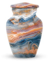 Vibrant Swirl urn for ashes with personalization option.