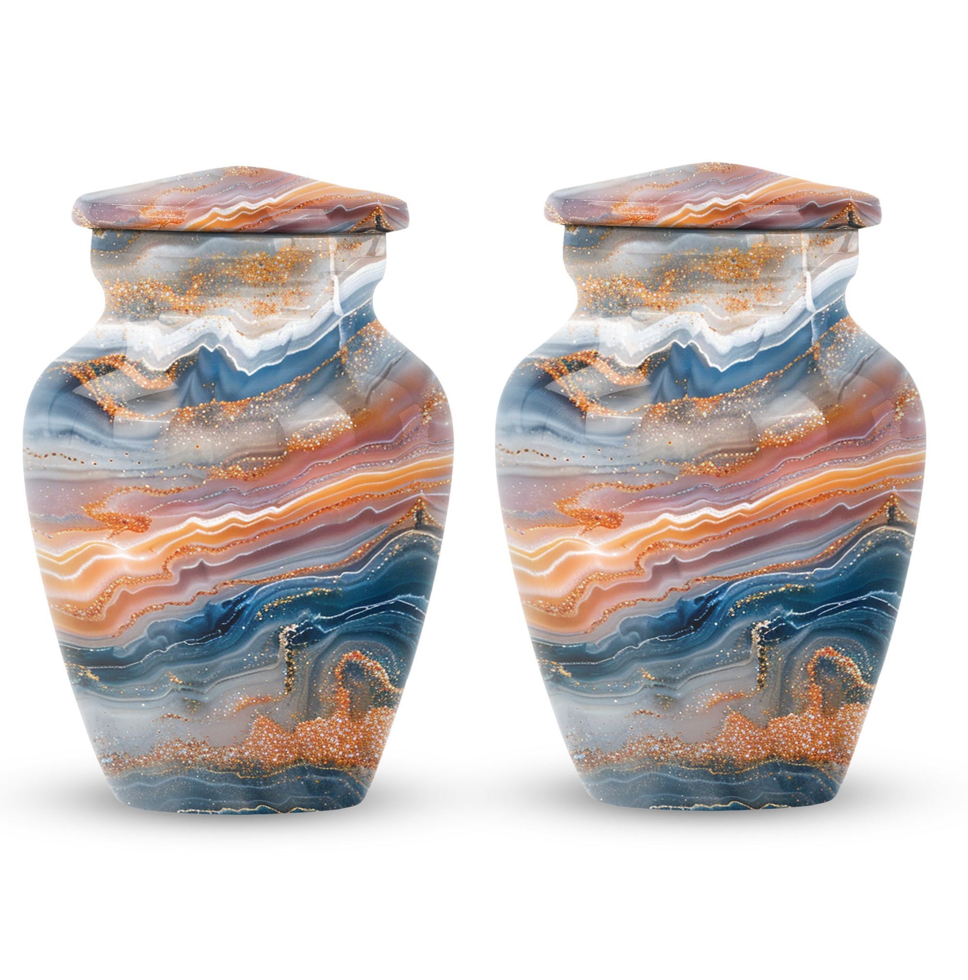 Vibrant Swirl urn for ashes with personalization option.