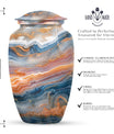 Vibrant Swirl urn for ashes with personalization option.