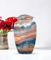 Vibrant Swirl urn for ashes with personalization option.