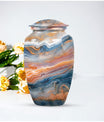 Vibrant Swirl urn for ashes with personalization option.