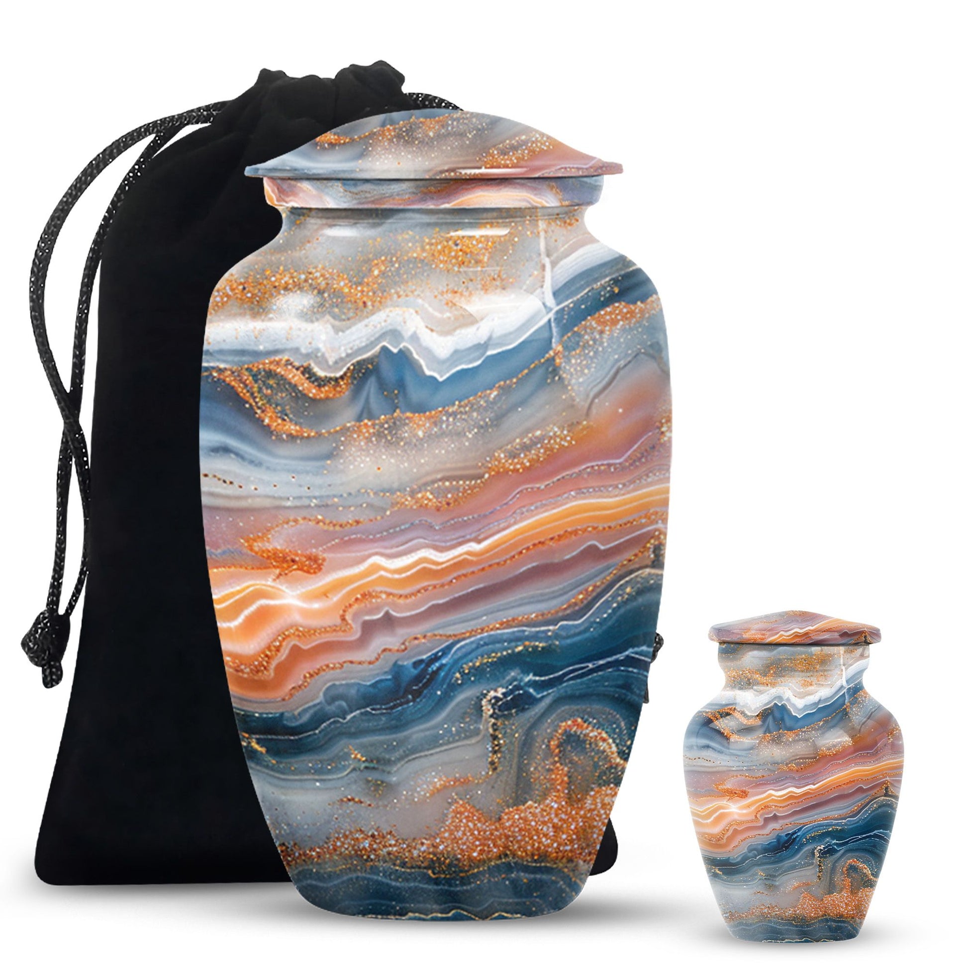 Vibrant Swirl urn for ashes with personalization option.