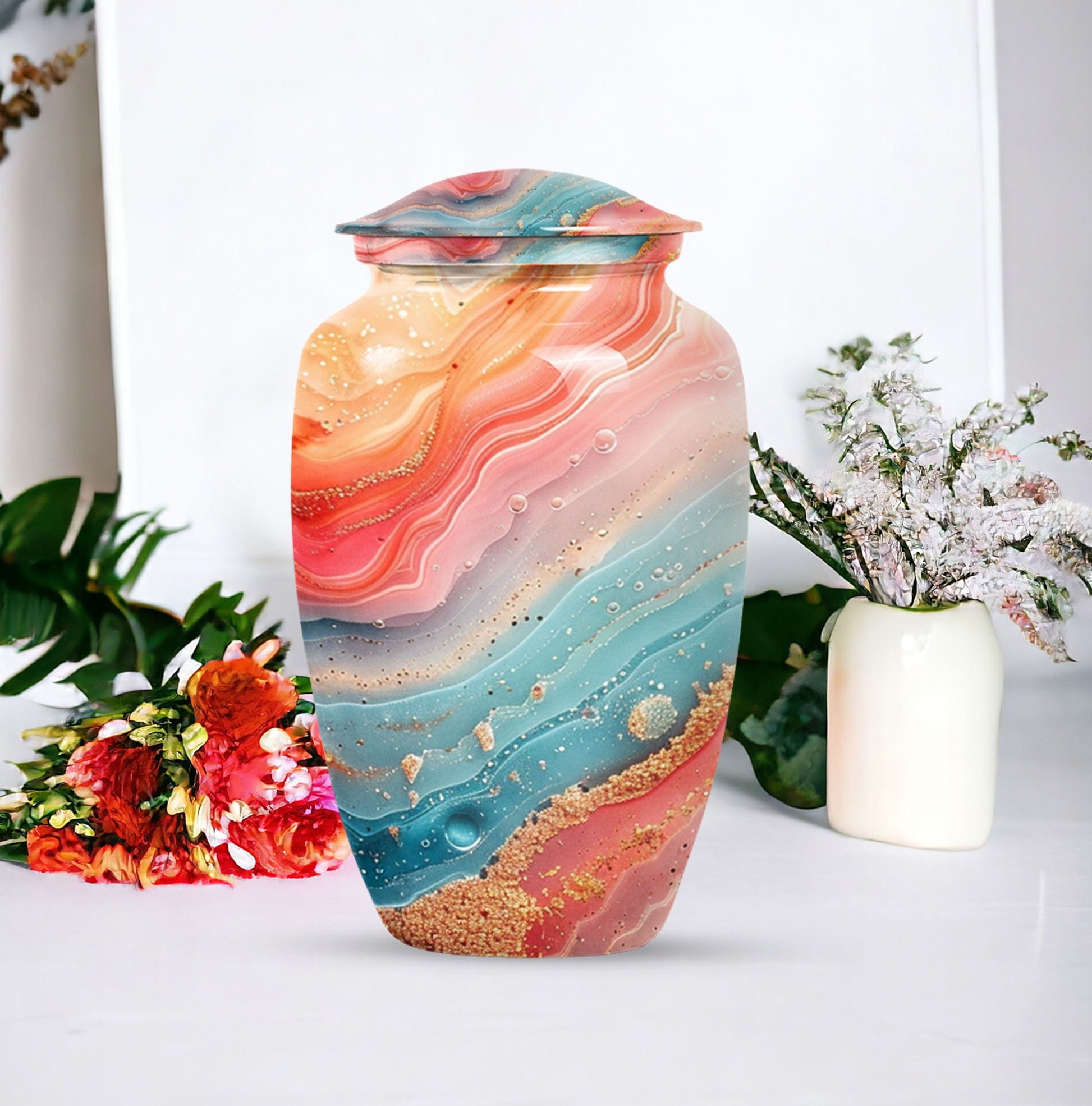 10-inch classic abstract urn for mom's ashes.