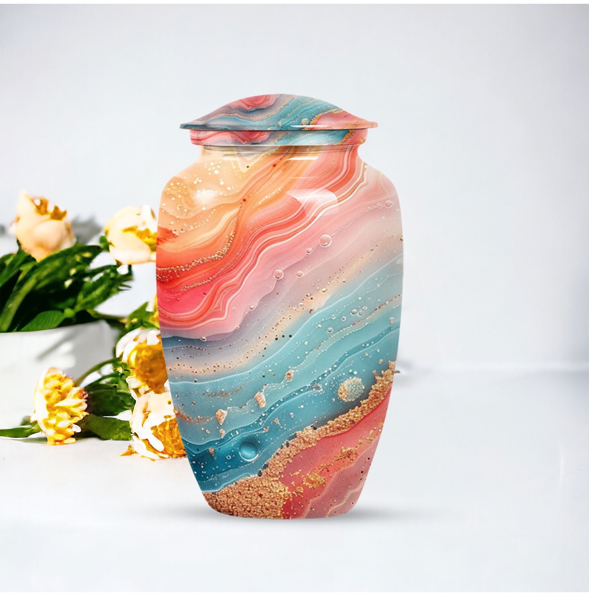 10-inch classic abstract urn for mom's ashes.